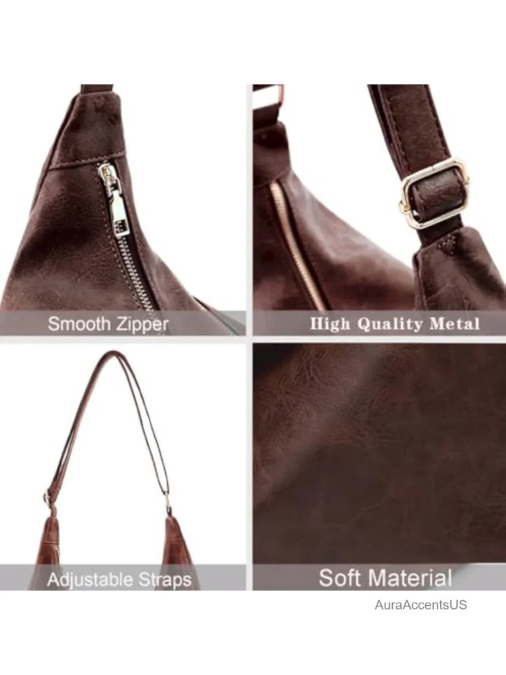 Vegan Leather Hobo Bag for Women, Soft Slouchy Shoulder Purse, Foldable Travel